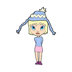 cartoon woman wearing winter hat