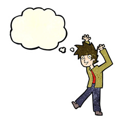 cartoon excited boy with thought bubble