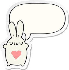 cute cartoon rabbit and love heart and speech bubble sticker