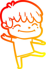 warm gradient line drawing happy cartoon boy