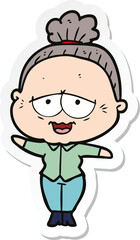 sticker of a cartoon happy old lady