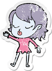 distressed sticker of a cute cartoon vampire girl