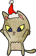 confused textured cartoon of a cat wearing santa hat