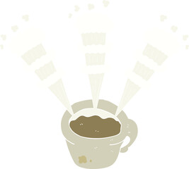 flat color illustration of a cartoon hot coffee mug