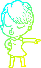 cold gradient line drawing cartoon pretty hipster girl