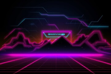 Synthwave Style Vector Art with Horizontal Neon Lines.Generative AI