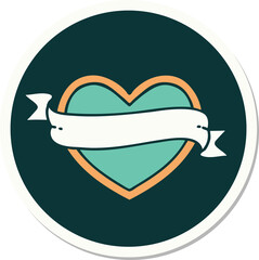 tattoo style sticker of a heart and banner