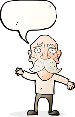 cartoon worried old man with speech bubble