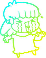 cold gradient line drawing cartoon woman in tears