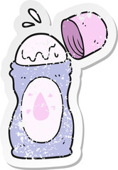 retro distressed sticker of a cartoon roll on deodorant