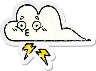 distressed sticker of a cute cartoon thunder cloud