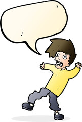cartoon terrified man with speech bubble