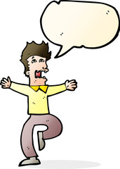 cartoon terrified man with speech bubble