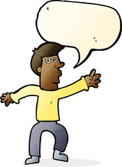 cartoon reaching man with speech bubble