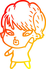 warm gradient line drawing cartoon woman