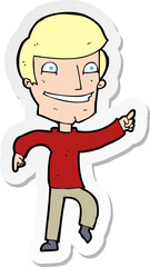 sticker of a cartoon happy man pointing
