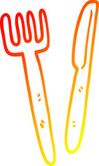 warm gradient line drawing cartoon knife and fork