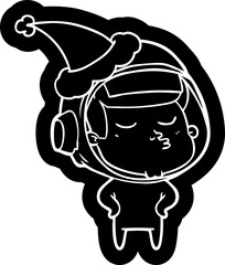 cartoon icon of a confident astronaut wearing santa hat