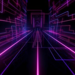 Vibrant and retro-inspired website background featuring shades of purple and black, with neon Tron and Synthwave accents. Generative AI