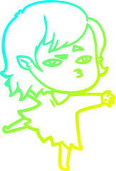 cold gradient line drawing cartoon vampire girl