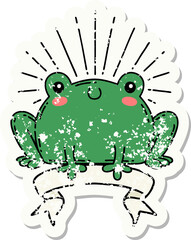 grunge sticker of tattoo style happy frog