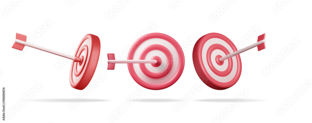 Aufkleber 3d set of target with arrow in center icons. render collection of dartboard with arrow. goal setting
