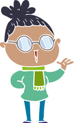 flat color style cartoon woman wearing spectacles