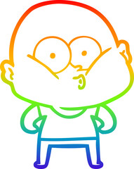 rainbow gradient line drawing cartoon bald man staring