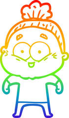Fototapeta premium rainbow gradient line drawing cartoon happy old woman