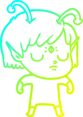 cold gradient line drawing cartoon alien girl