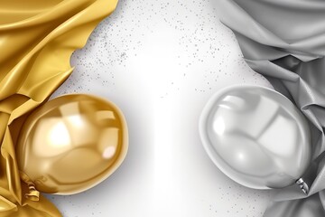 happy birthday golden and silver balloons with confetti banner Ideas. Generative Ai