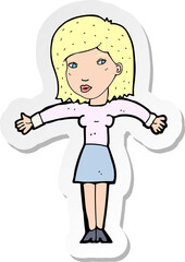 sticker of a cartoon woman shrugging shoulders