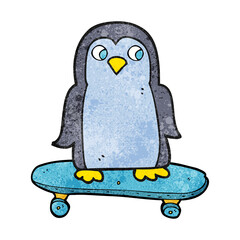 textured cartoon penguin riding skateboard