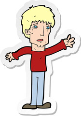 sticker of a cartoon worried man reaching out