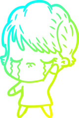 cold gradient line drawing cartoon woman crying