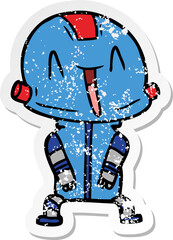 distressed sticker of a cartoon robot