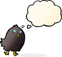 cartoon spooky black bird with thought bubble