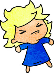 textured cartoon of a cute kawaii girl