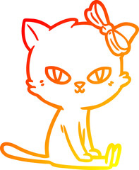 warm gradient line drawing cute cartoon cat