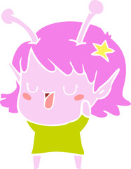 happy alien girl flat color style cartoon laughing