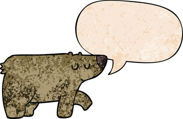 cartoon bear and speech bubble in retro texture style