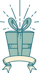 banner with tattoo style christmas present