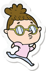 Fototapeta premium sticker of a cartoon woman wearing glasses