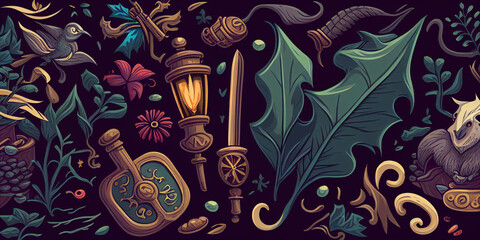 seamless pattern with a fantasy theme