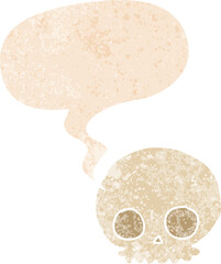 cartoon skull and speech bubble in retro textured style
