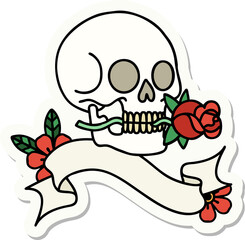 tattoo sticker with banner of a skull