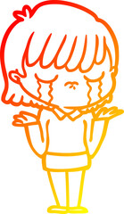 warm gradient line drawing cartoon woman crying