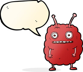 cartoon funny alien monster with speech bubble
