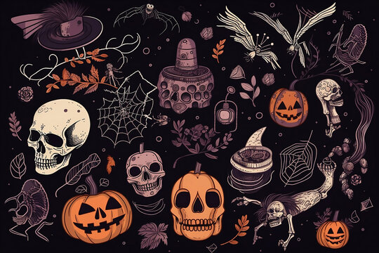 background of painted pumpkins and halloween decor