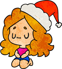 christmas textured cartoon of kawaii girl
